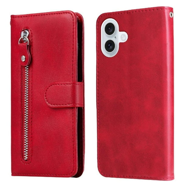 Funda con Cremallera para iPhone 17, Carcasa Cartera de Cuero PU con Soporte y Tarjetero