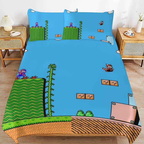 Super Mario 3-Piece Comforter Set for Bedroom Super Mario Bedding Set for Kids Adults Soft Microfiber Duvet Cover Set with Zipper Closure