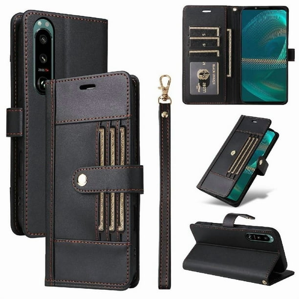 FOXDOCK Funda tipo Cartera para Sony Xperia 5 III – Cubierta de Cuero PU con Múltiples Ranuras, Bolsillo para Efectivo y Correa de Muñeca