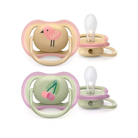 Avent - 2 Chupetes Ultra Air 0-6M Cereza/Pájaro