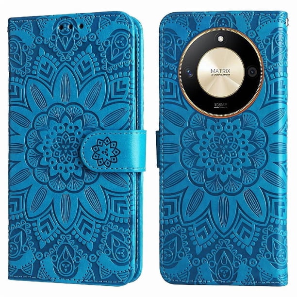 Funda tipo cartera FOXDOCK para Honor X9B , diseño girasol en relieve, cuero PU, cierre magnético, soporte y tarjetero