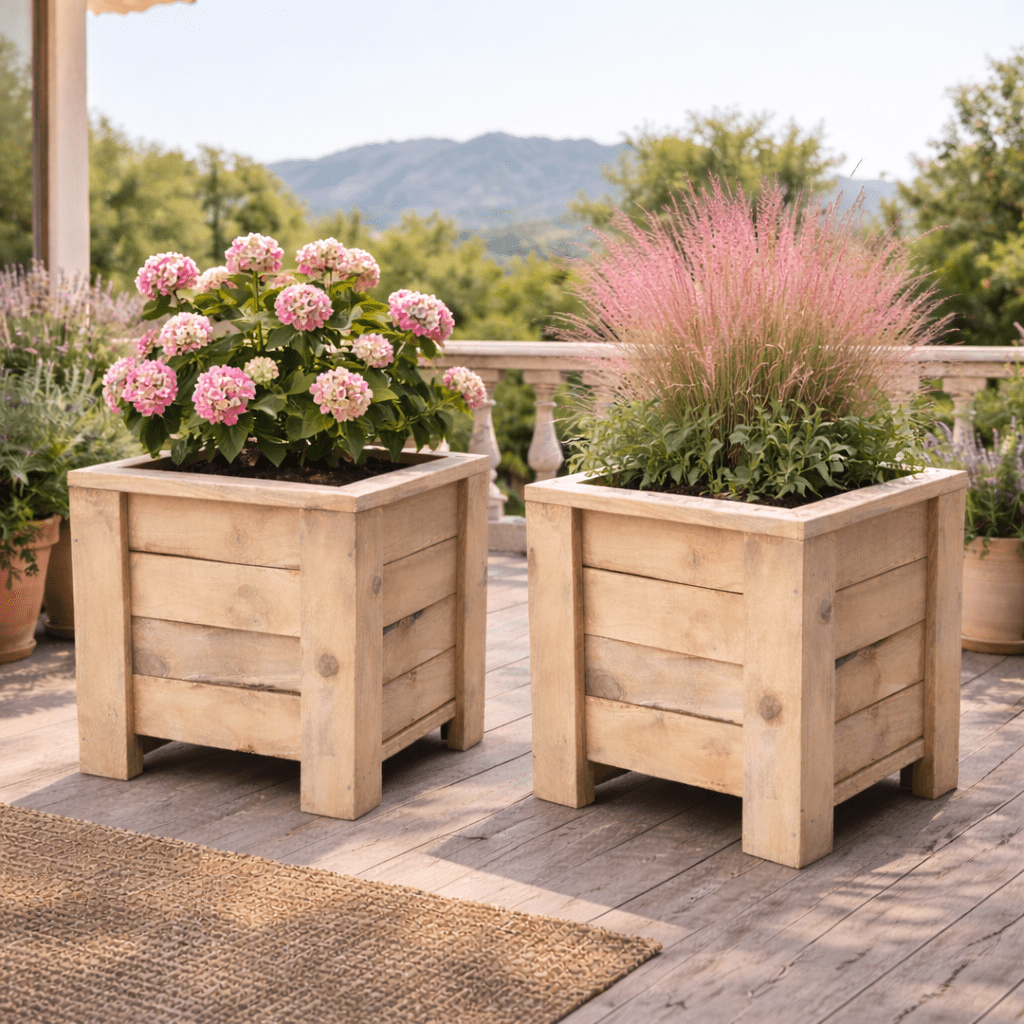 Byf - Jardinera Macetero Madera De Pino Decoración Terraza