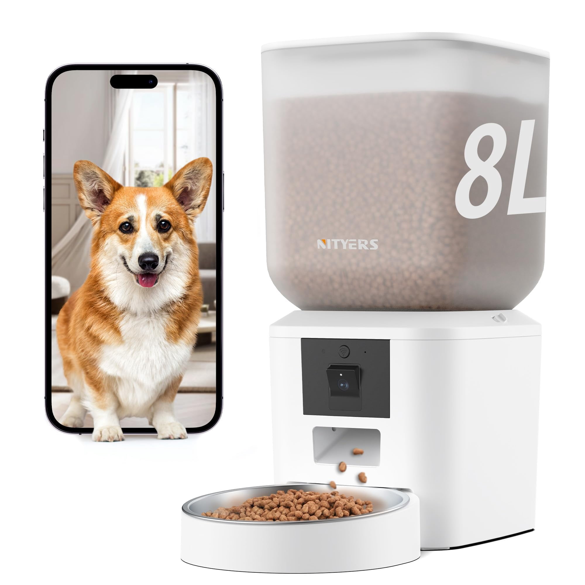 Comedero Automático Para Mascotas Nityers 8l Con Cámara Wifi 1080p