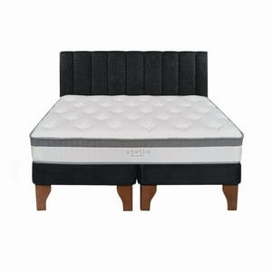 5° Sueño - Cama Europea Stella 2 Plazas + Respaldo Tubular Madera Negro