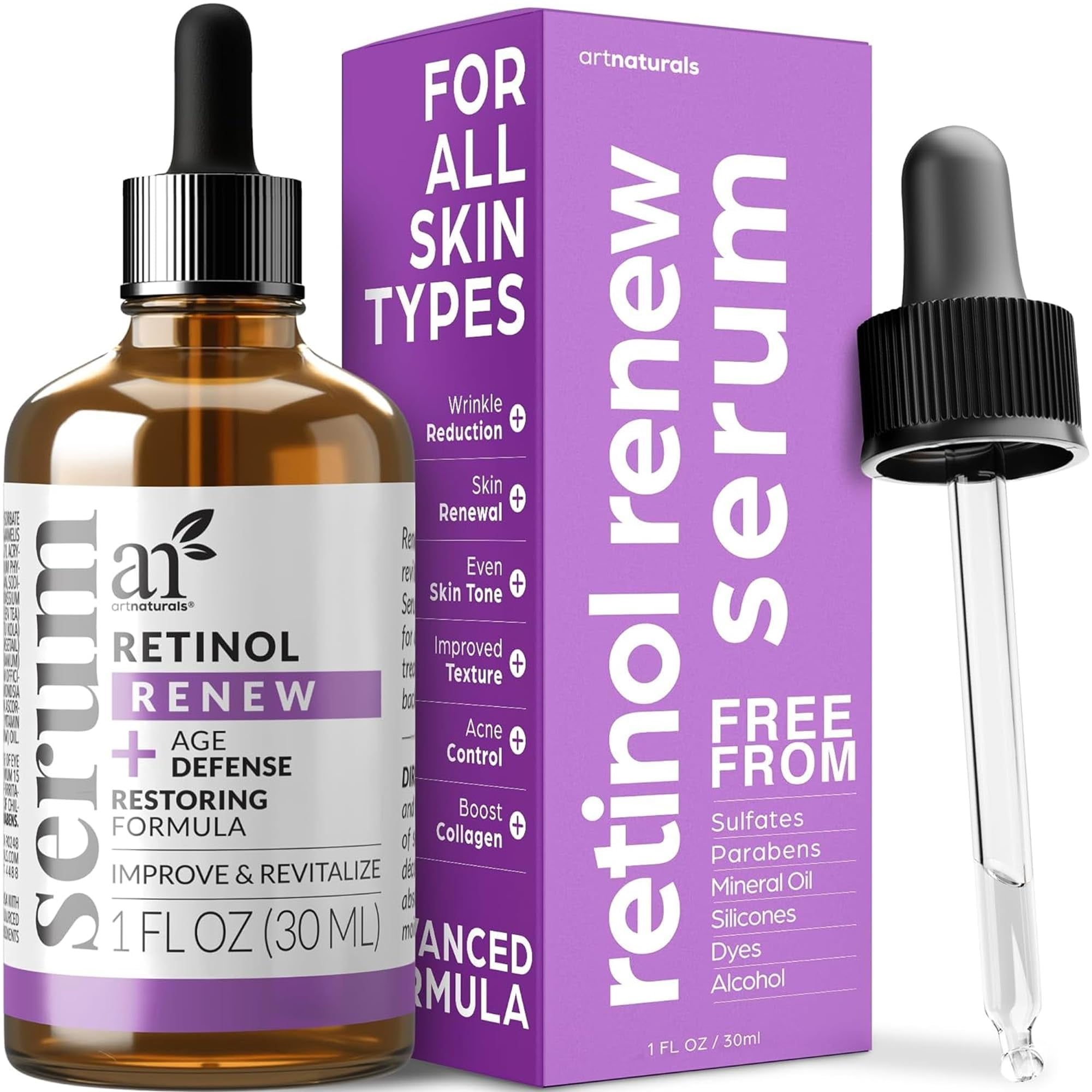 Serum Artnaturals Retinol Al 2,5% Con Vitamina C Y Ácido Hialurónico, 30 Ml