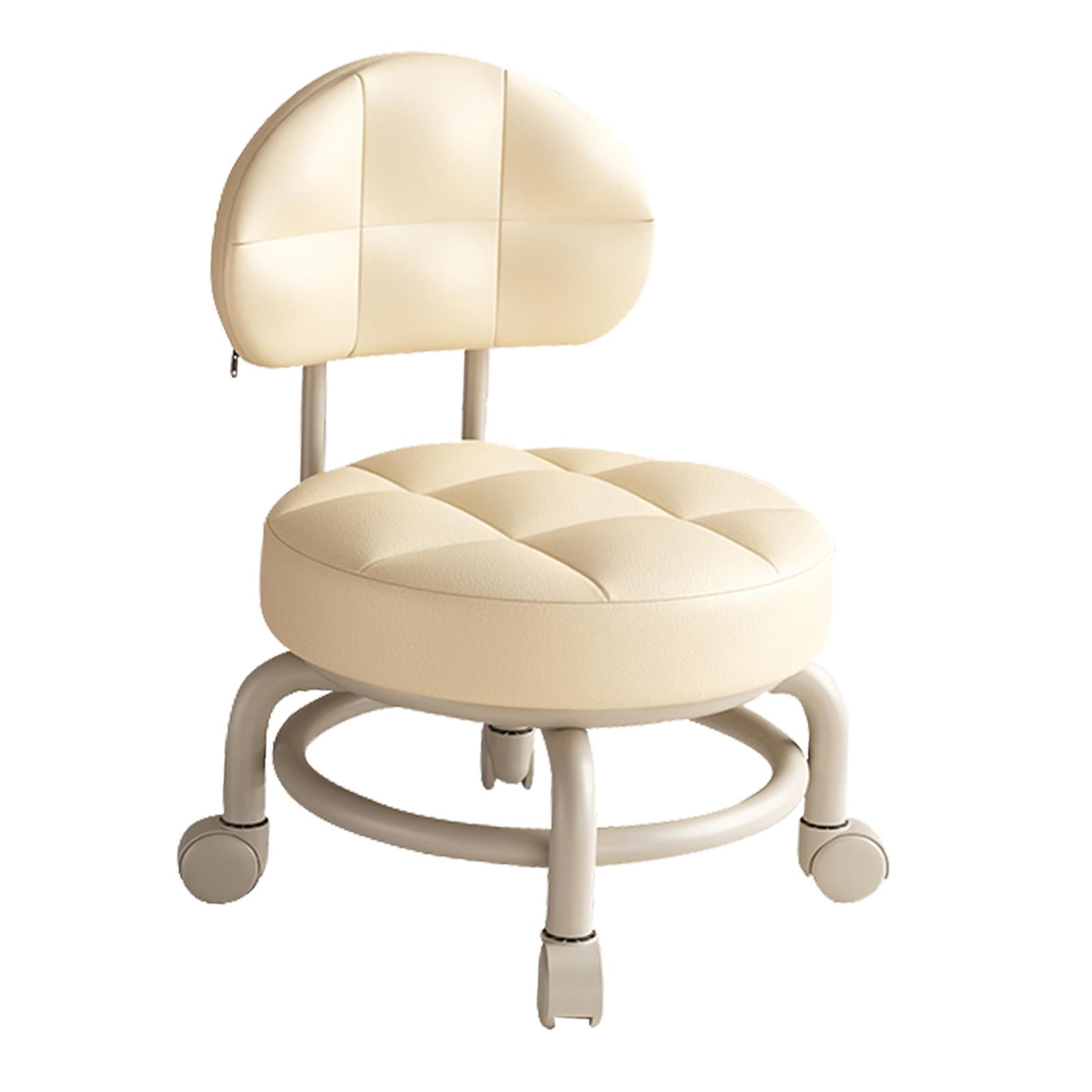 Magideal - Asiento Rodante De Respaldo Bajo, Reposapiés De Sofá De Pu, Taburete De Rodillo De Limpieza Multiusos, Taburete De Pedicura Para Salón, Hogar, Bibliot Beige