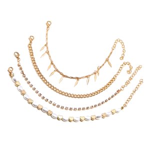 Ioensy - Pulsera De Tobillo De 4 Piezas Pulseras De Corazón De Moda Con Cuentas Elegante Para Regalo