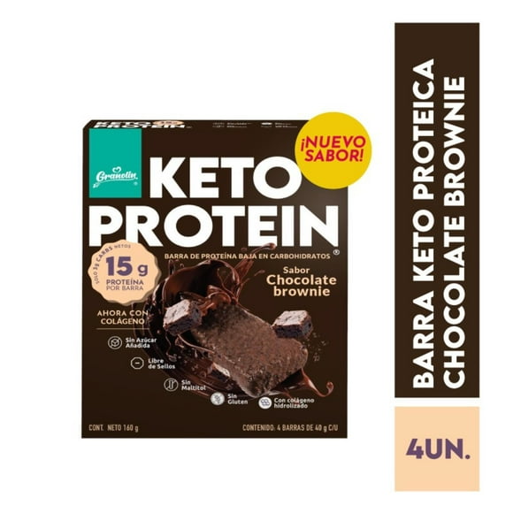 Barra de proteína Keto Protein Sabor Chocolate Brownie Pack 4 Caja, 160 g