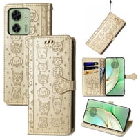 Funda Cartera Foxdock Para Moto Edge 40 , Flip Pu Con Relieve De Gatos Y Perros, Tarjetero Y Soporte