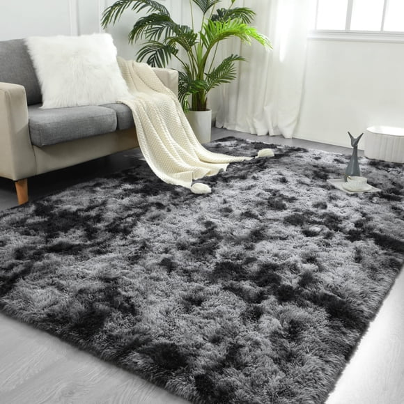 Alfombra FlyDoit, teñida con corbata, gris oscuro, Shaggy, 120 x 180 cm