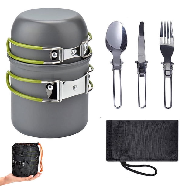 1 Person Camping Cookware Mess Kit With Stainless Steel Forks Knives Spoons For Camping, Backpacking, Outdoor Cooking And Picnic