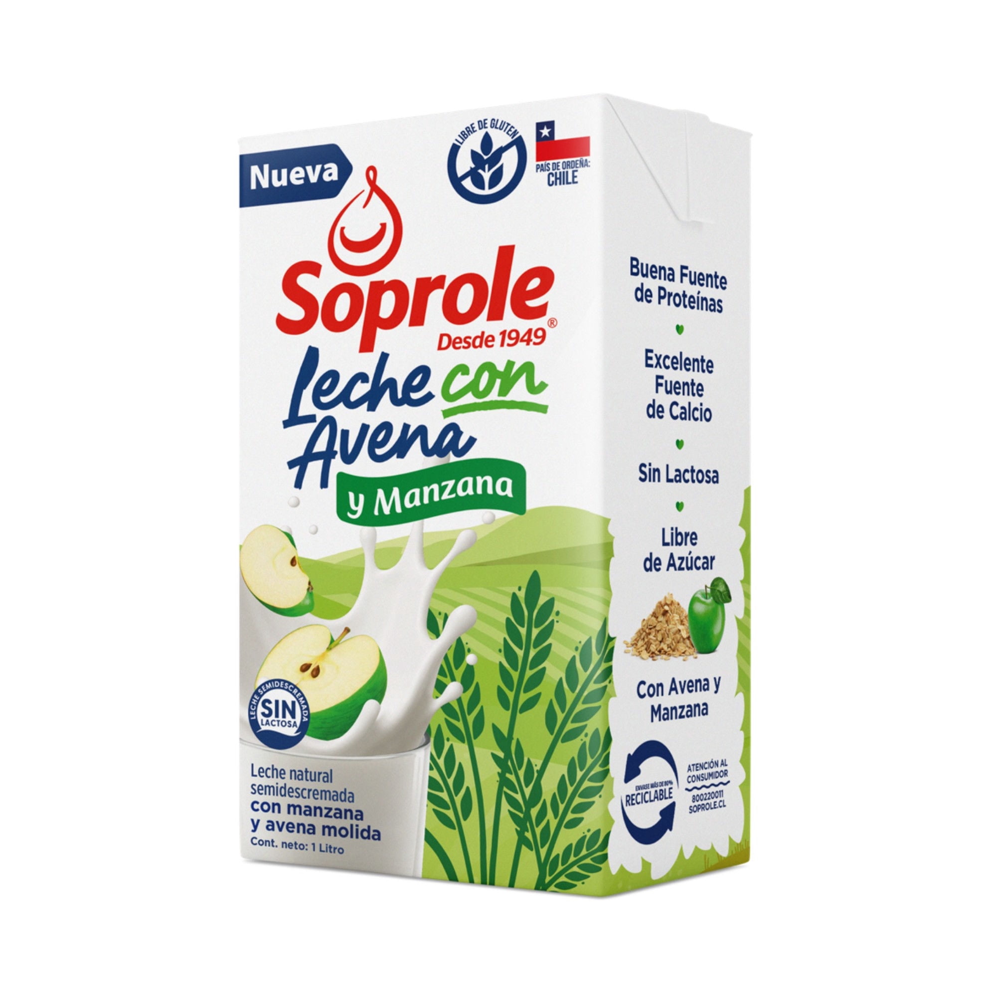 Soprole Leche Avena Manzana 1l