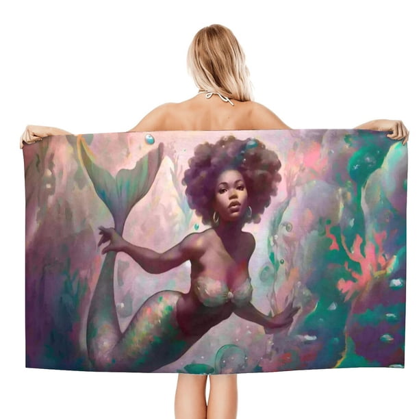 Sirena Negra Toalla de playa de secado rápido con diseño temático, regalo para mujeres y niñas, ideal para cumpleaños, fans, amantes de la música, uso en la playa o al aire libre, 78 × 160 cm