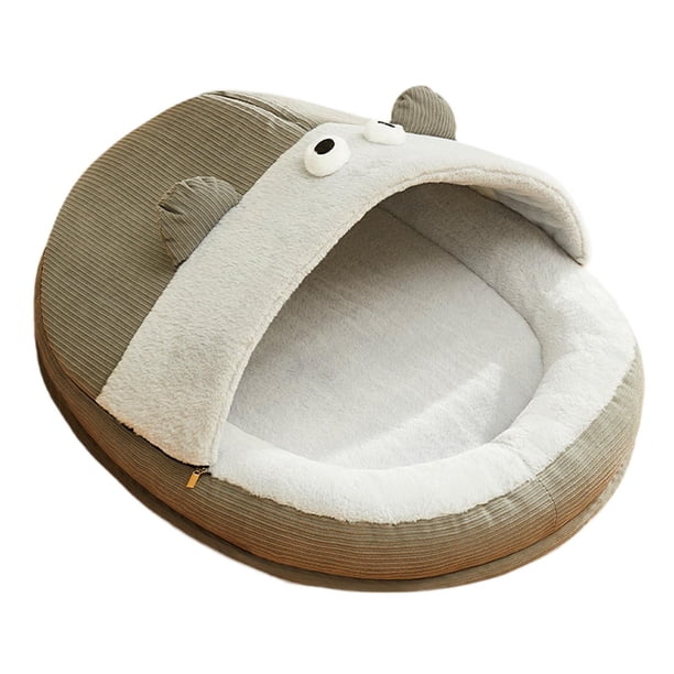 Cama cueva para gatos, nido semicerrado para gatos, funda extraíble, cálida cama con forma de pantuflas, casa para gatos, gatitos, mascotas pequeñas, Gris