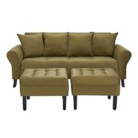 Bodevir - Sofa Lua 3C + 2 Pouf Felpa 20 Verde Musgo