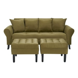 Bodevir - Sofa Lua 3C + 2 Pouf Felpa 20 Verde Musgo