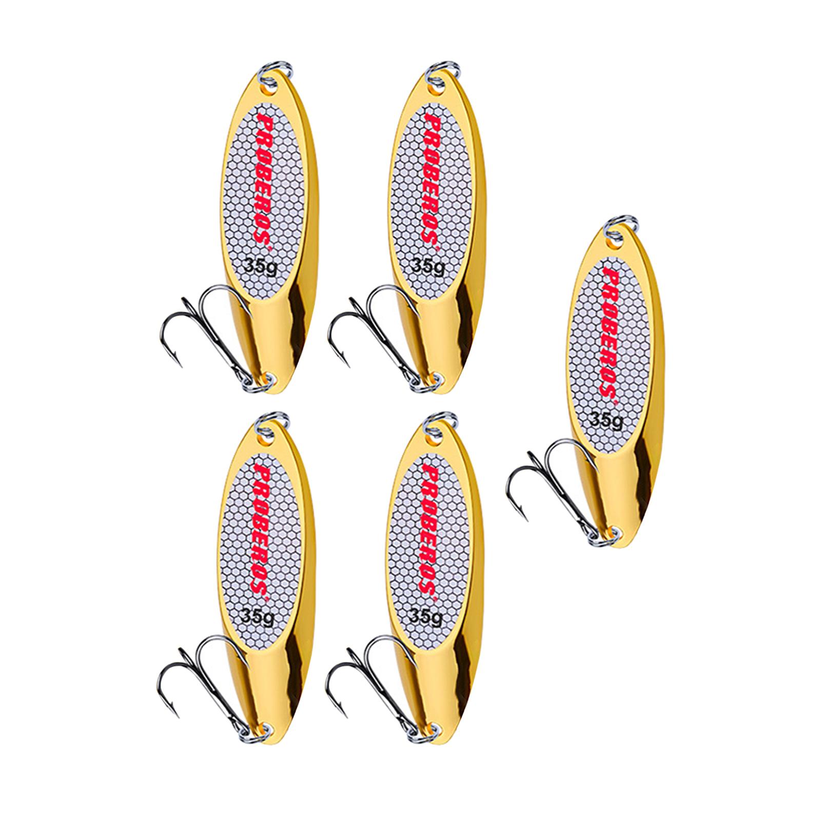 Magideal - 5 Piezas De Cucharas De Pesca, Cebos Y Señuelos Para Lubinas, Cucharas De Fundición, Cebos Metálicos Para Jigging, Cebos Para Pescar Leucomas, Truchas Oro 35G