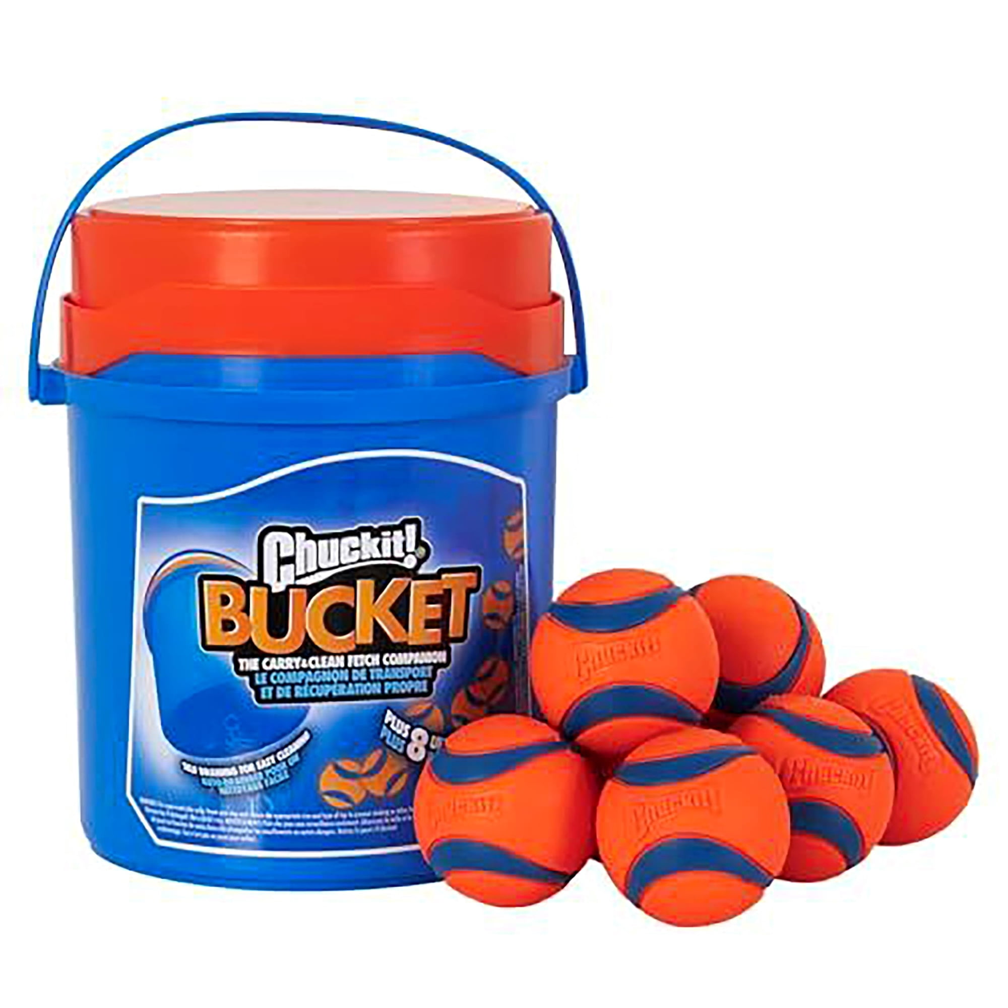Chuckit! - Juguete Para Perros Chuckit Ultra Ball, Tamaño Mediano, 2,5 Cm, Paquete De 8 Con Balde