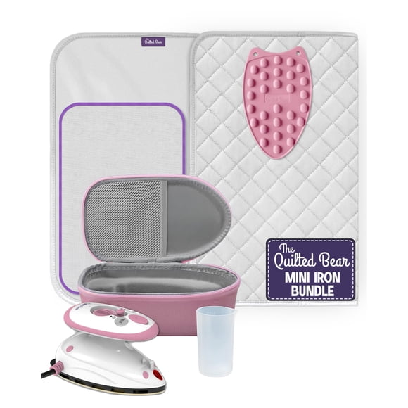 Mini plancha de vapor The Quilted Bear, ligera, con estuche, rosa
