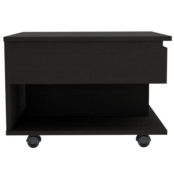 Mesa de café Tuhome Luanda, con tapa abatible, madera de ingeniería, color negro