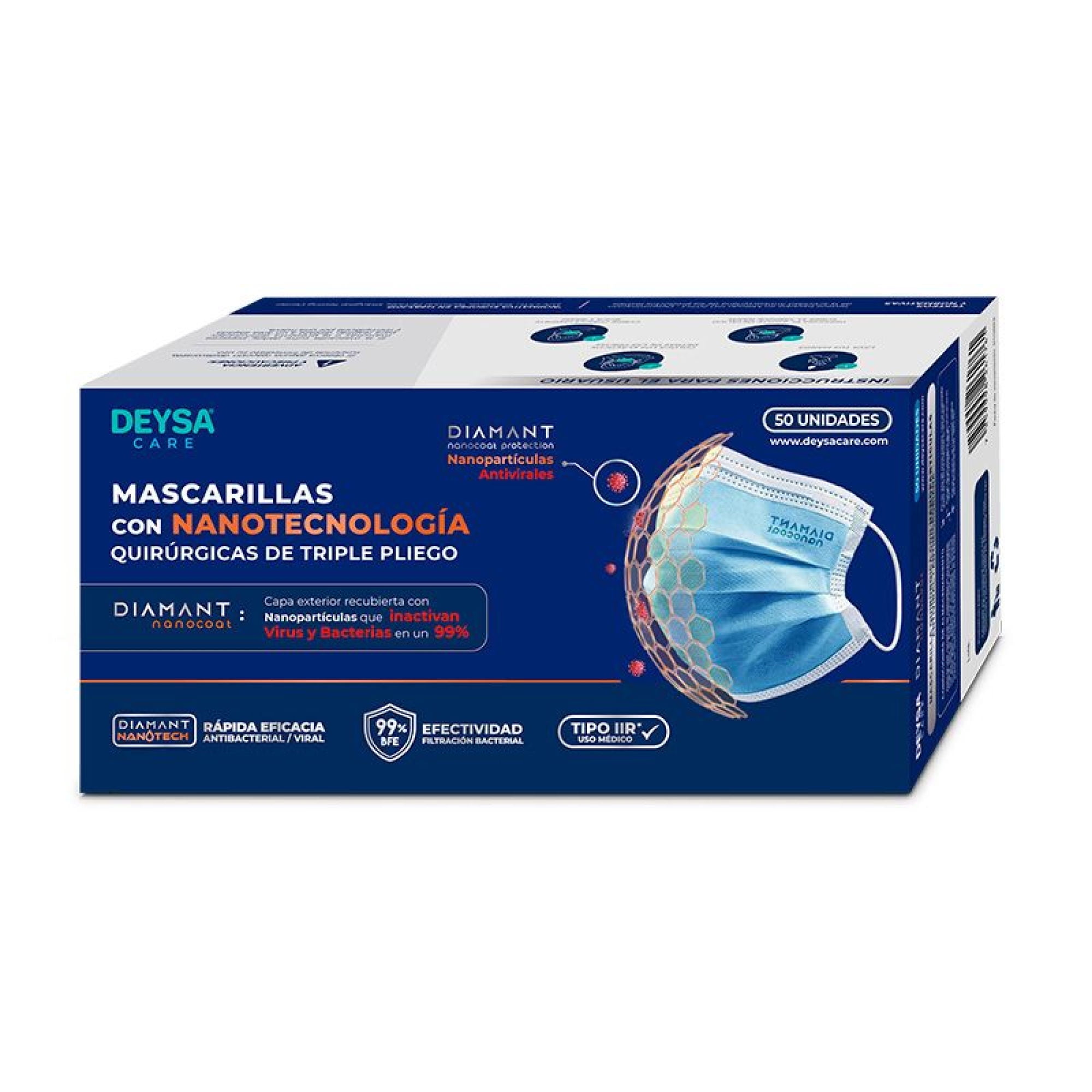 Deysa Care - Mascarillas Con Nanotecnologia Quirurgicas Triple Pliego
