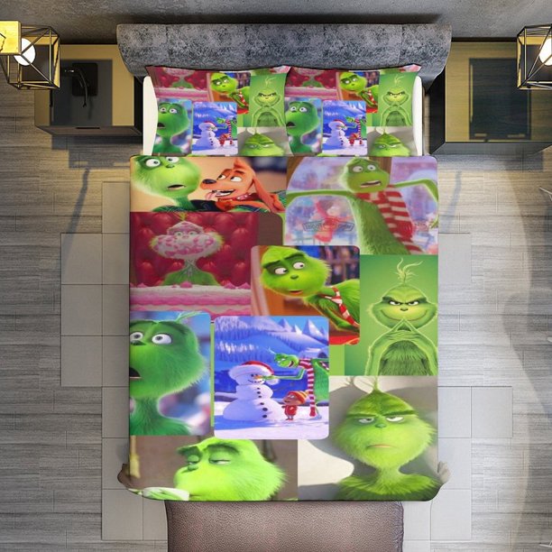 3 Piece Bedding SetChristmas GrinchComforter Set for Kids Boys Teen Tween 3D Lightweight Microfiber Bedding Sets