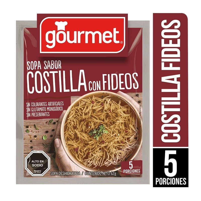 Sopa Sabor Costilla Con Fideos (5 Porciones) Sobre 62 g Gourmet