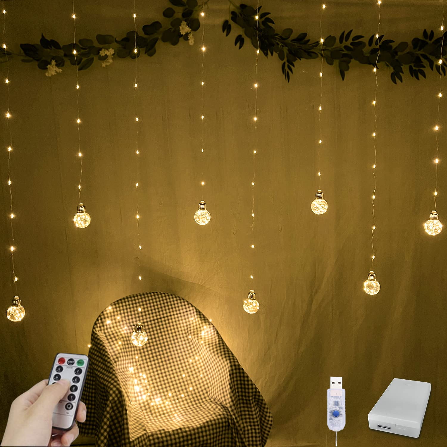 Luces De Cortina Yolight Wishing Ball 200 Led, Color Blanco Cálido