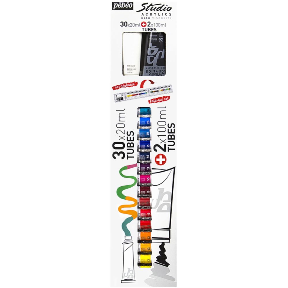 Acrílico Pebeo Studio Pack 30 Colores 20ml + 2 Colores 100ml