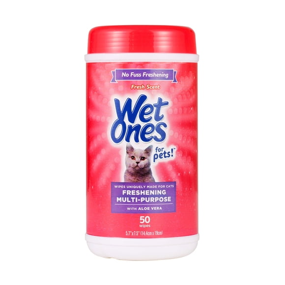 Toallitas Húmedas para Aseo de Gatos Wet Ones con Aloe Vera, 50 Unidades