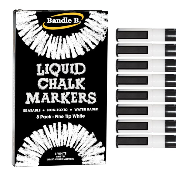 Marcadores de tiza líquida Bandle B. Pack de 8, punta extra fina, blanco