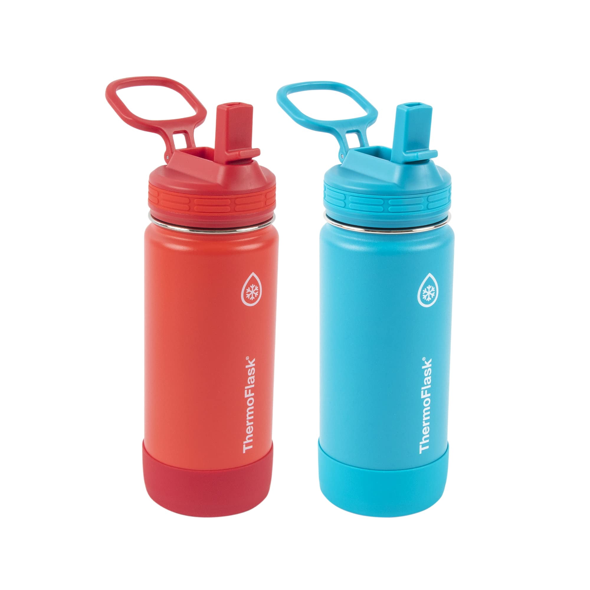 Botella De Agua Thermoflask Kids Con Tapa De Pajita, 470 Ml, Rojo/azul, Paquete De 2