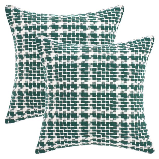 REGALWOVEN Paquete de 2 fundas de cojín decorativas de poliéster y algodón estilo tejido suave para sofá sala de estar sofá verde 18" x 18"