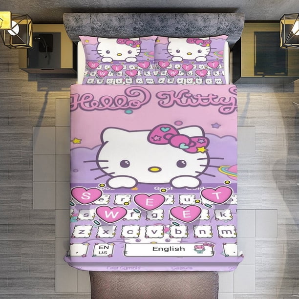 keyboard Hello Kitty Comforter Twin SizeComforter Set for Kids Girls3Pcs Bedding Set Printed Comforter with 2 PillowcasesDown AlternativeSoft and Lightweight Bed Sheets