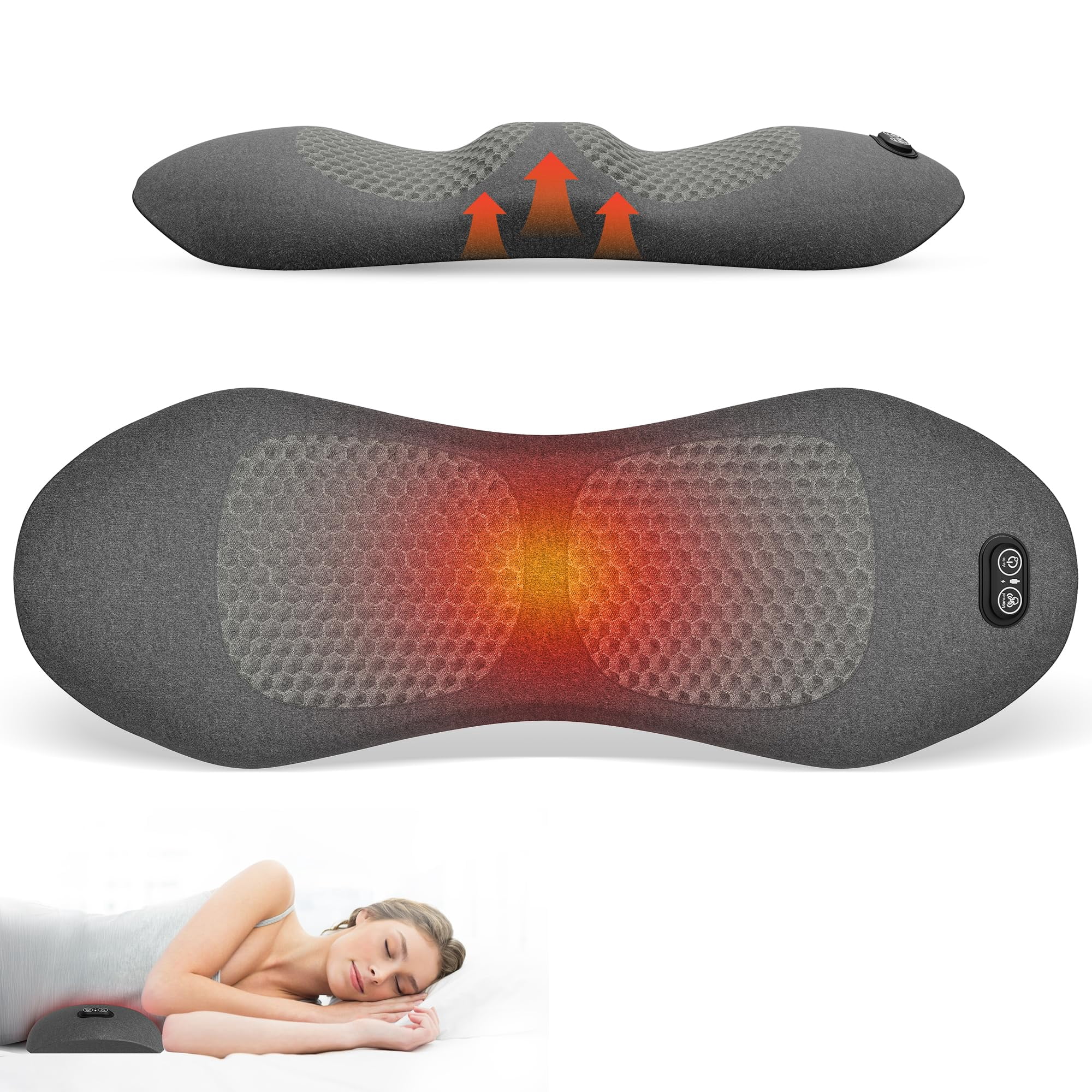 Meijinex - Almohada De Apoyo Lumbar Para Masajear La Espalda Con Calor Y Vibración