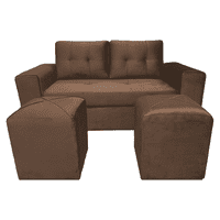 Mueblesjd - Sofá Cataluña + 2 Puff Felpa Café