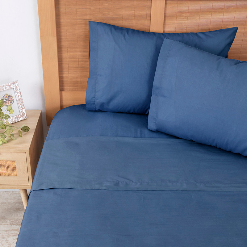 Mashini - Sábana 144 Hilos Colores Lisos King Azul