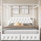 thumbnail image 1 of Queen Size Metal Canopy Platform Bed with Upholstered Headboard and Two Storage Drawers, White, 1 of 3