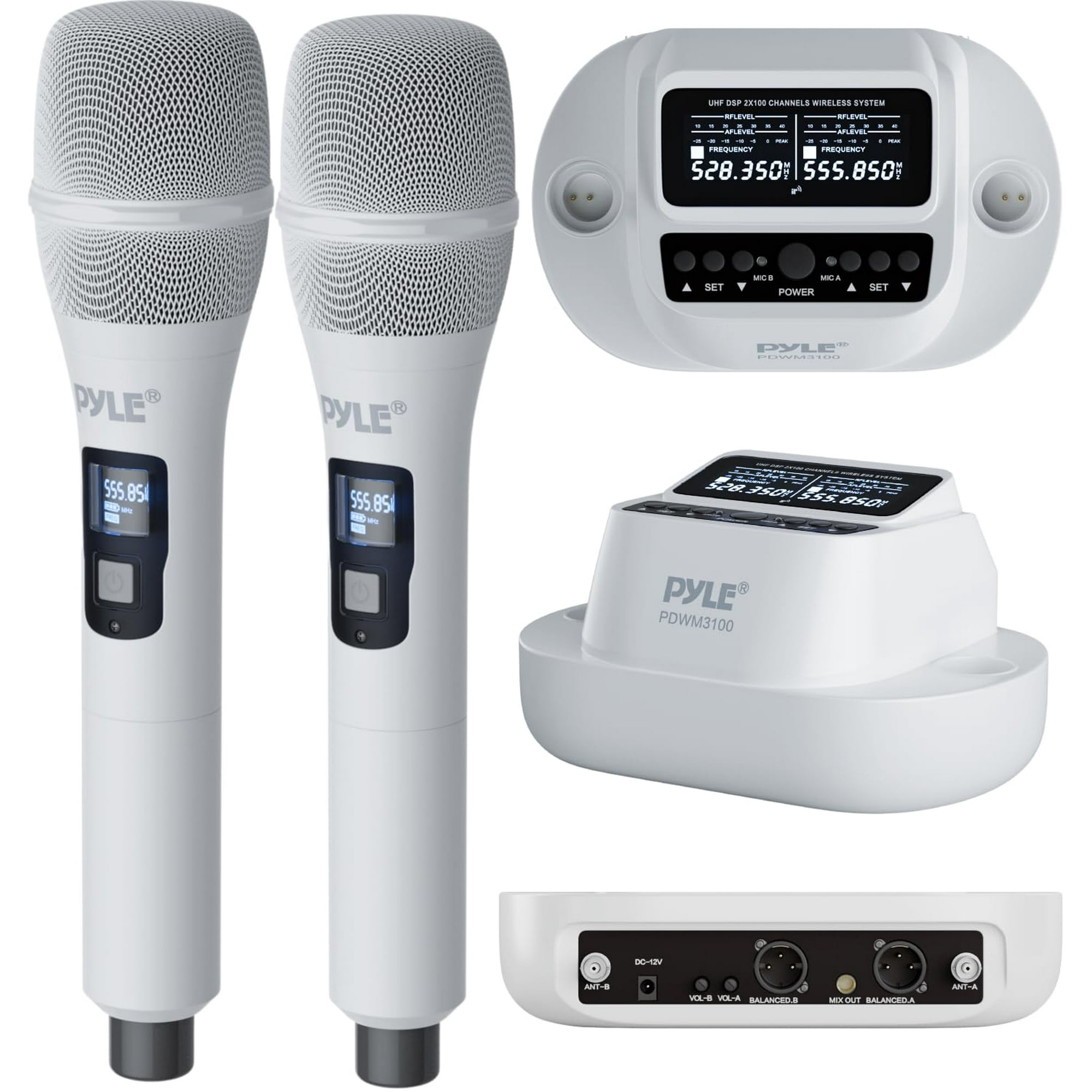 Sistema De Micrófono Inalámbrico Pyle Uhf Receptor 2x100 Canales