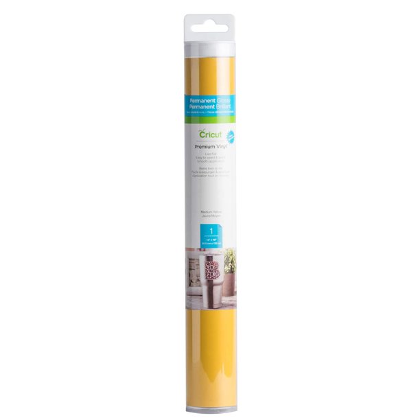 Vinilo permanente premium Cricut, amarillo medio - rollo de 4 ft (12'x48') - compatible con máquinas Maker y Explore, larga duración, resistente a UV y al agua, proyectos interiores y exteriores