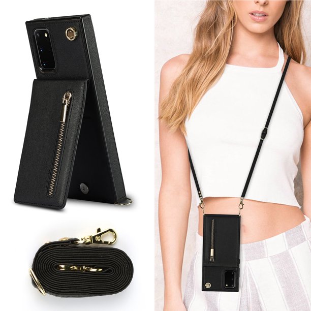 Crossbody Wallet Case Case For Samsung Galaxy S23 S22 Plus Note 20 Ultra With Card Slot Holder, Magnetic Flip Folio Purse Case, PU Leather Zipper Handbag With Detachable Lanyard Strap
