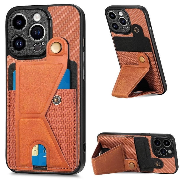 Funda Resistente para iPhone 14 Pro Max con Tarjetero y Soporte, Diseño Magnético Marrón