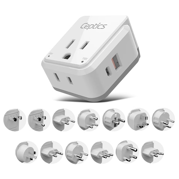 Adaptador de enchufe Ceptics Intl Travel Set 20W PD QC Dual USB