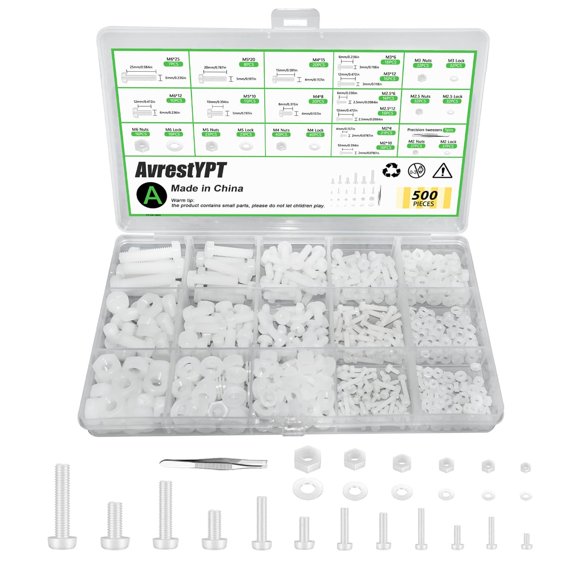Tornillos de nailon AvrestYPT - Kit de surtido de 500 piezas
