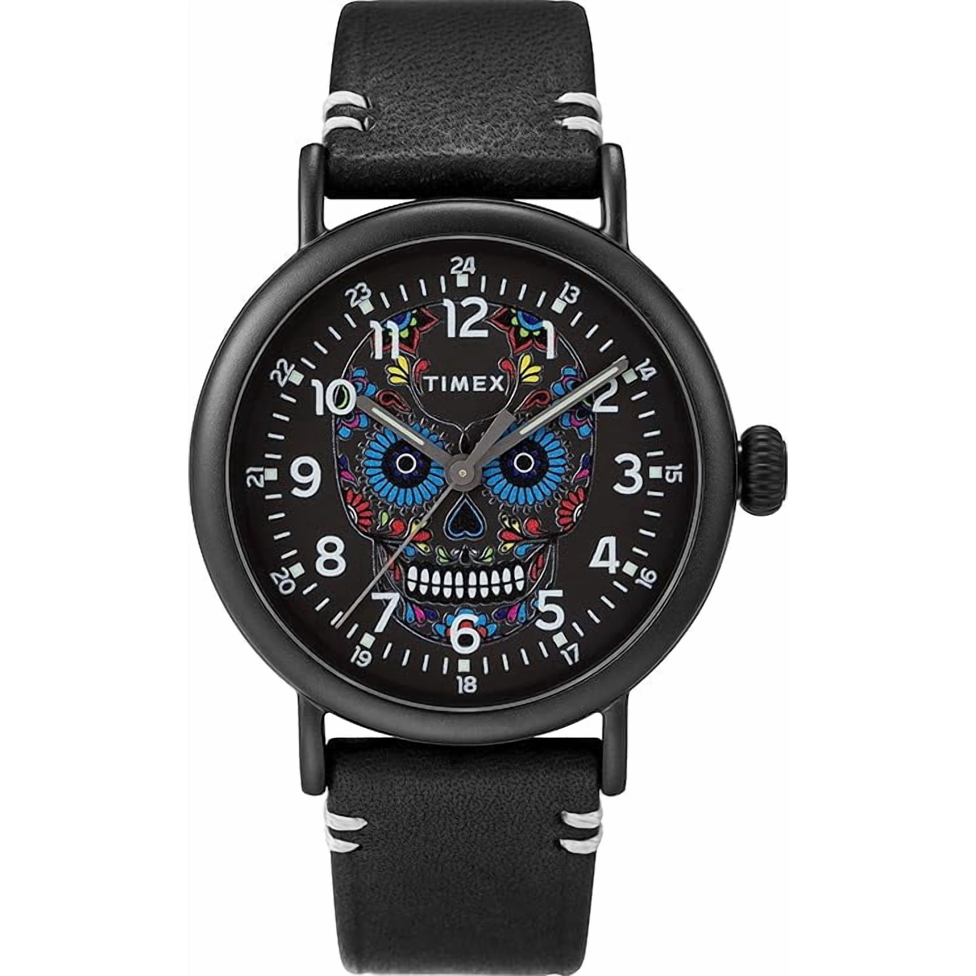 Reloj Analógico Timex Día De Los Muertos Correa De Cuero Negro Hombre