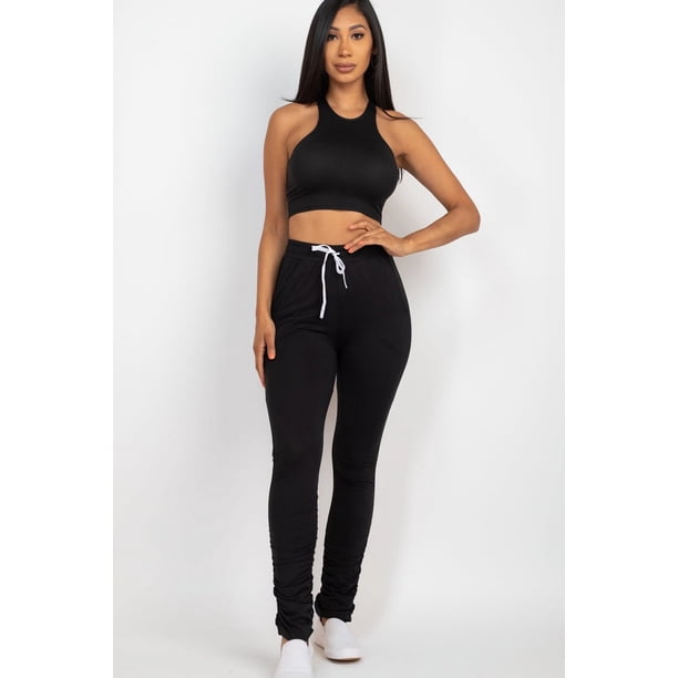 Conjunto de Top Corto sin Mangas y Pantalón Fruncido