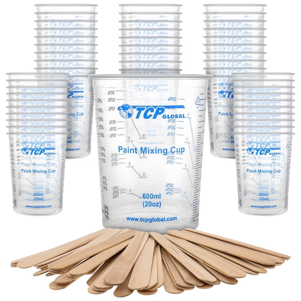 Vasos para mezclar TCP Global, 600 ml, desechables, transparentes, graduados, 50 unidades