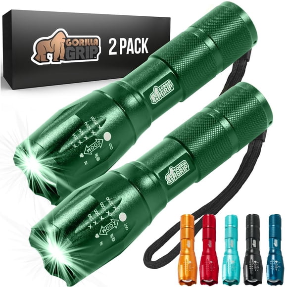 Linterna Gorilla Grip, potente LED, 230 m, 5 modos, paquete de 2