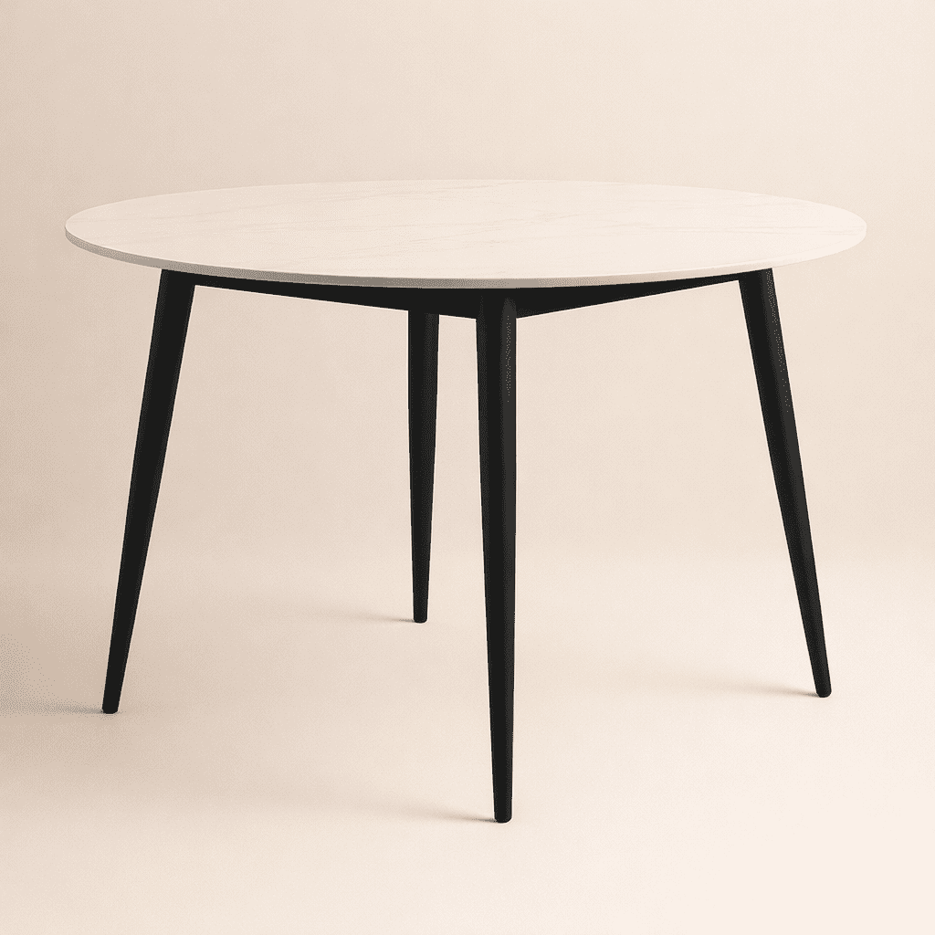 Oh! Mi Hogar ® - Mesa De Cuarzo Redonda Calacatta Soft Base Negro