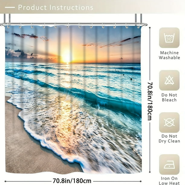 1pc Bathroom Rugs Shower Curtain, Sea Wave Pattern Shower Curtain With 12 Plastic Hooks, Bathroom Non-Slip Mat, U Shaped Toilet Mat And Toilet Cover, Bathroom Accessories, Bathroom Decor, Home Decor